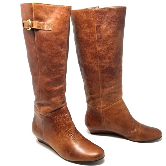 Steve Madden Intyce Cognac Leather Wedge Boots 6.5 - Picture 3 of 5